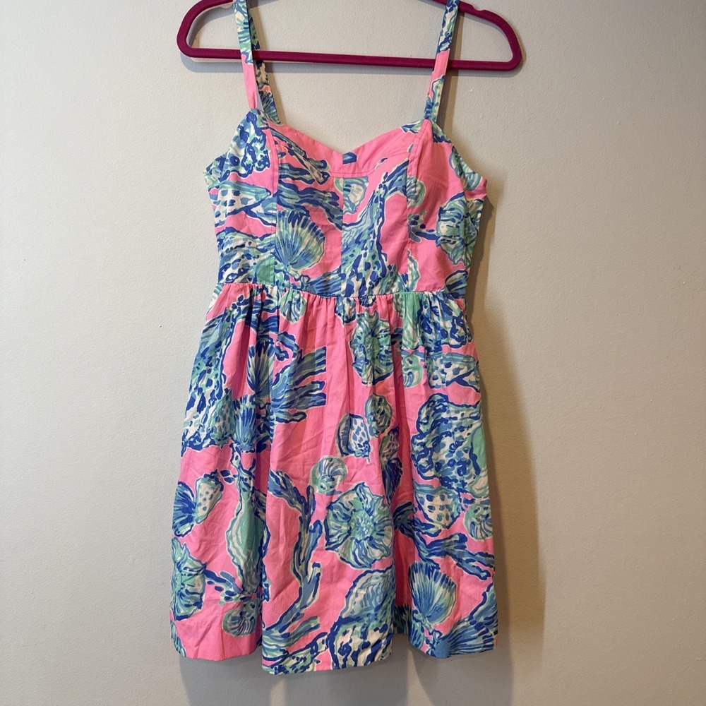 Lilly Pulitzer Pink Blue Shell Sleeveless Sweetheart Mini‎ Dress Size 6 RARE